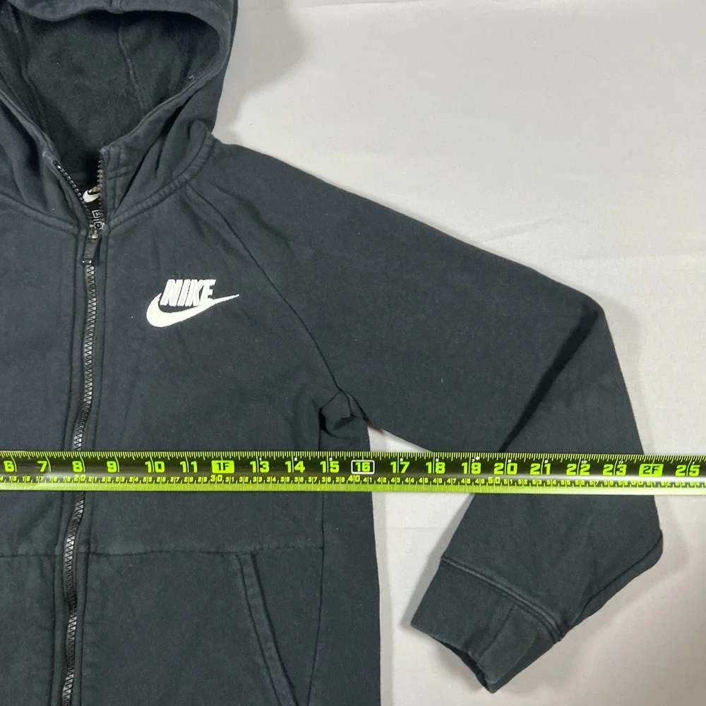 Nike Hoodie Girls Large Black Cotton Raglan Sleeve Fleece Lined Stretch Full Zip